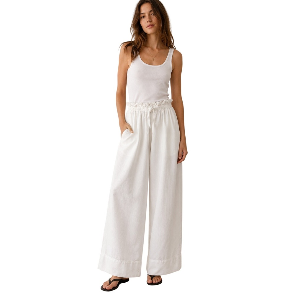 COS White Cotton Linen Wide Leg Paperbag Waist Pants Sz 2 Relaxed Coastal